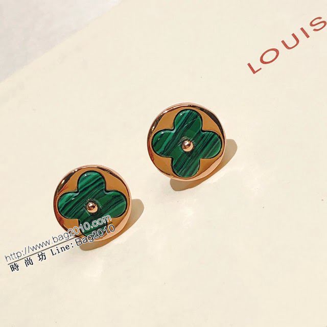 Louis Vuitton純銀飾品 路易威登新款孔雀石耳釘 LV圓形四葉草925純銀耳環  zglv2225